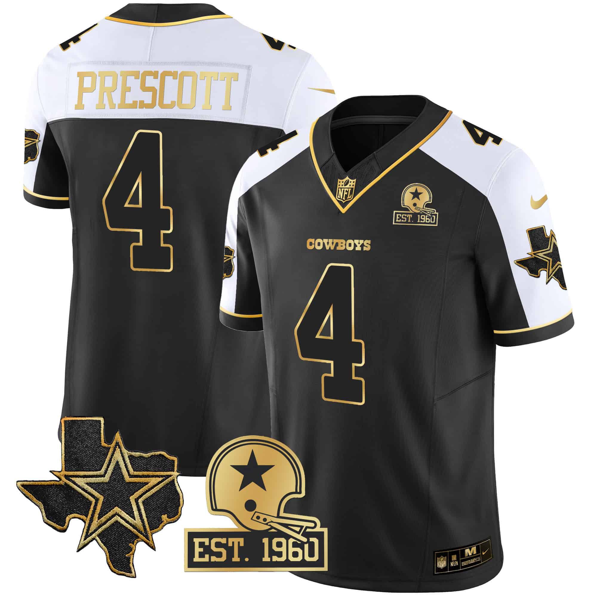 Men Dallas Cowboys #4 Prescott Black Gold 2024 Nike Patch Vapor NFL Jersey